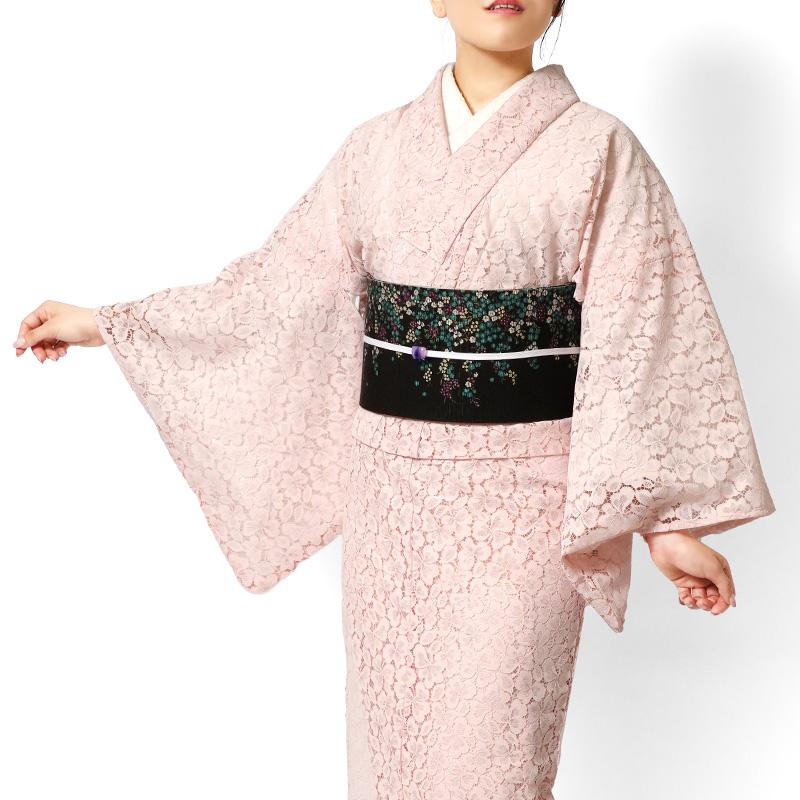 袷着物 上品＊枝花模様 灰ピンク×緑 付け下げ 1SM13 Prices down4）仕立て上がり 訪問着単品「ピンク×グリーンぼかし 桜