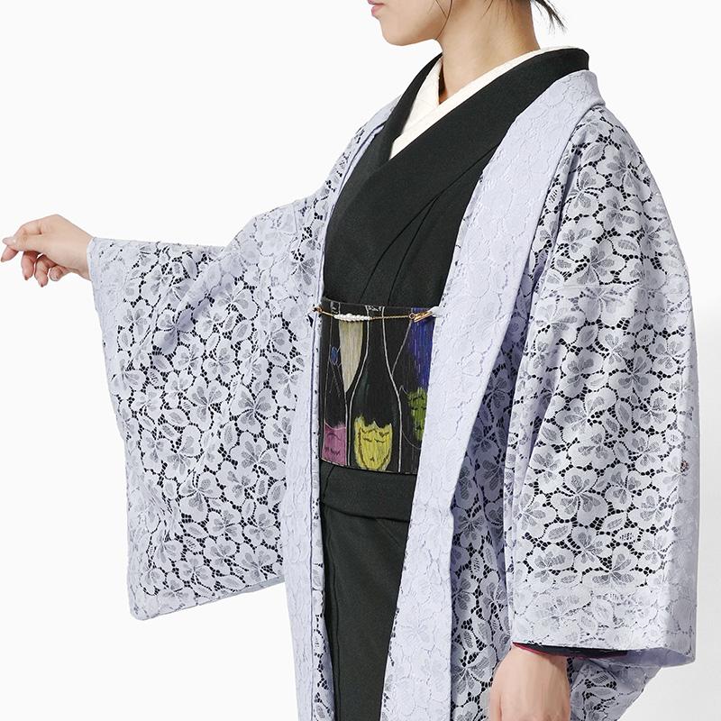 薄羽織 ボタニカル レース ブルーグレー ニュアンスカラー 長羽織 フェミニン 和装 塵除け 春 秋｜kimono-dearjapan｜08