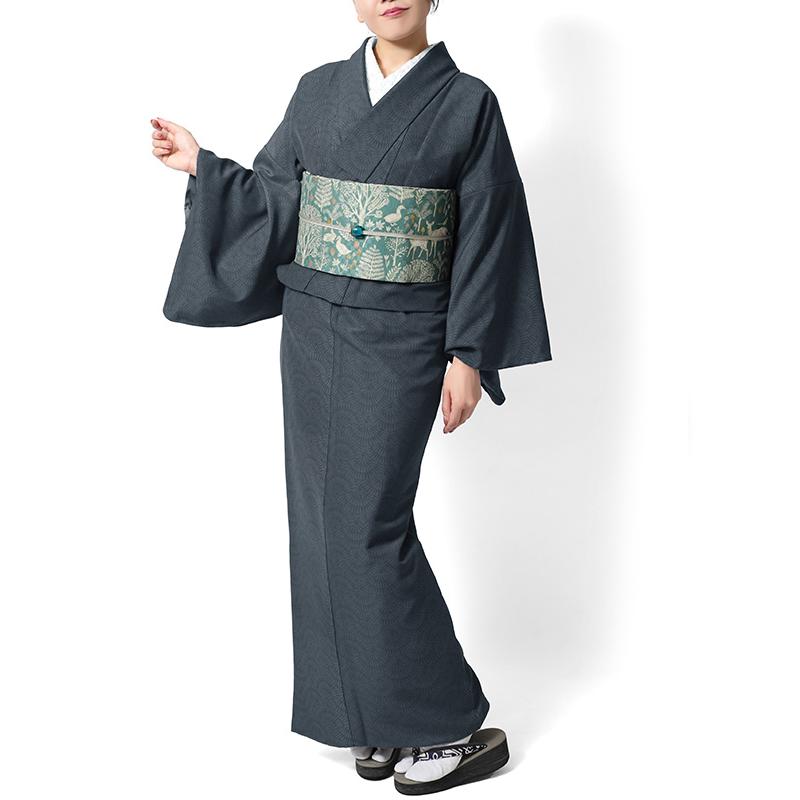 着物 ブルーグレー JAPAN MODE 扇模様 袷 洗える着物 仕立て上がり 