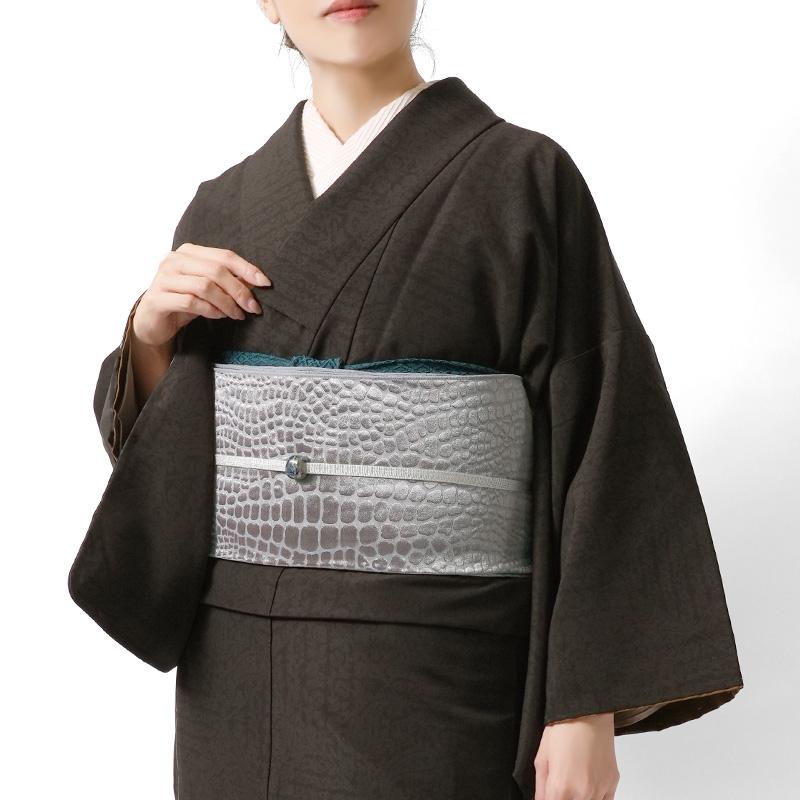 着物 ダークブラウン JAPAN MODE 小花ペイズリー 唐草 袷 洗える着物