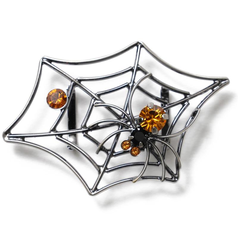 帯留め 蜘蛛の巣 ハロウィン 秋 虫 メタル 銀 オレンジ ライン 帯留め 蜘蛛の巣 ハロウィン 秋 虫 メタル 銀 オレンジ ライン