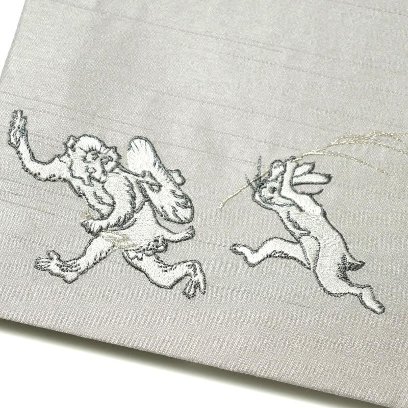 撫松庵 京袋帯 猫獣戯画 刺繍 ベージュ グレージュ 鳥獣戯画 撫松庵 京袋帯 猫獣戯画 刺繍 ベージュ グレージュ 鳥獣戯画