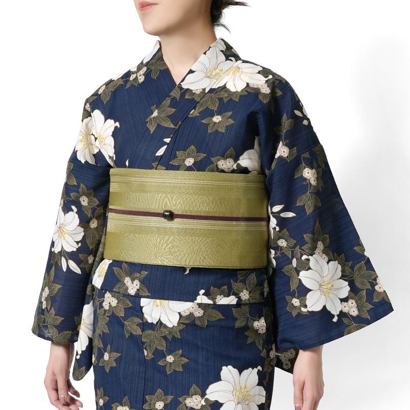 浴衣 鉄線花 紺 ネイビー ポリエステル アイロンレス 古典柄