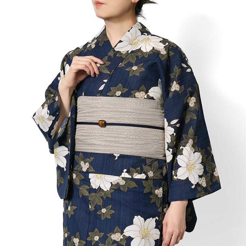 浴衣 鉄線花 紺 ネイビー ポリエステル アイロンレス 古典柄