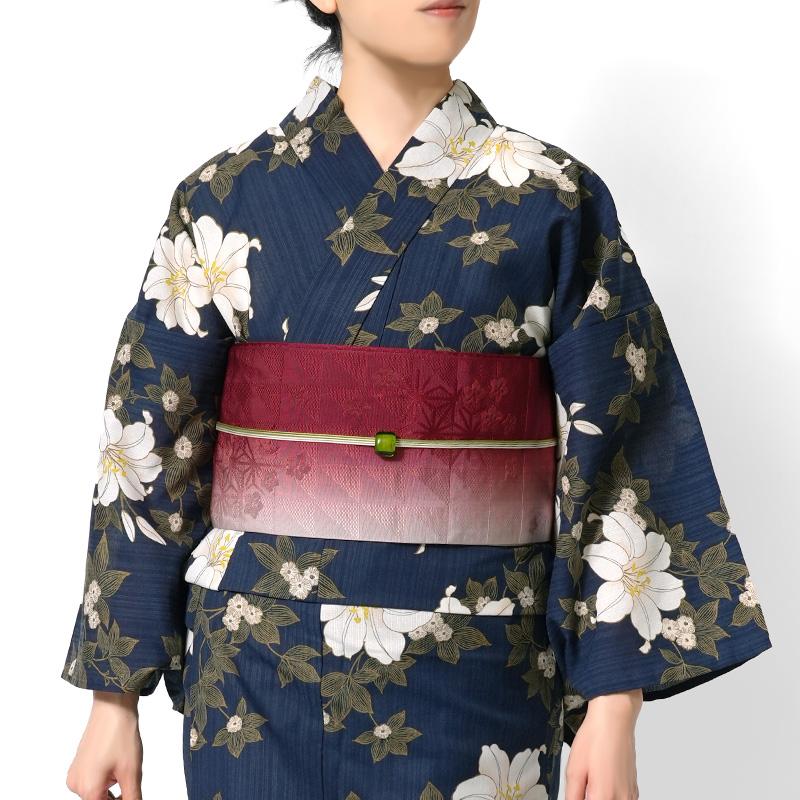 浴衣 鉄線花 紺 ネイビー ポリエステル アイロンレス 古典柄