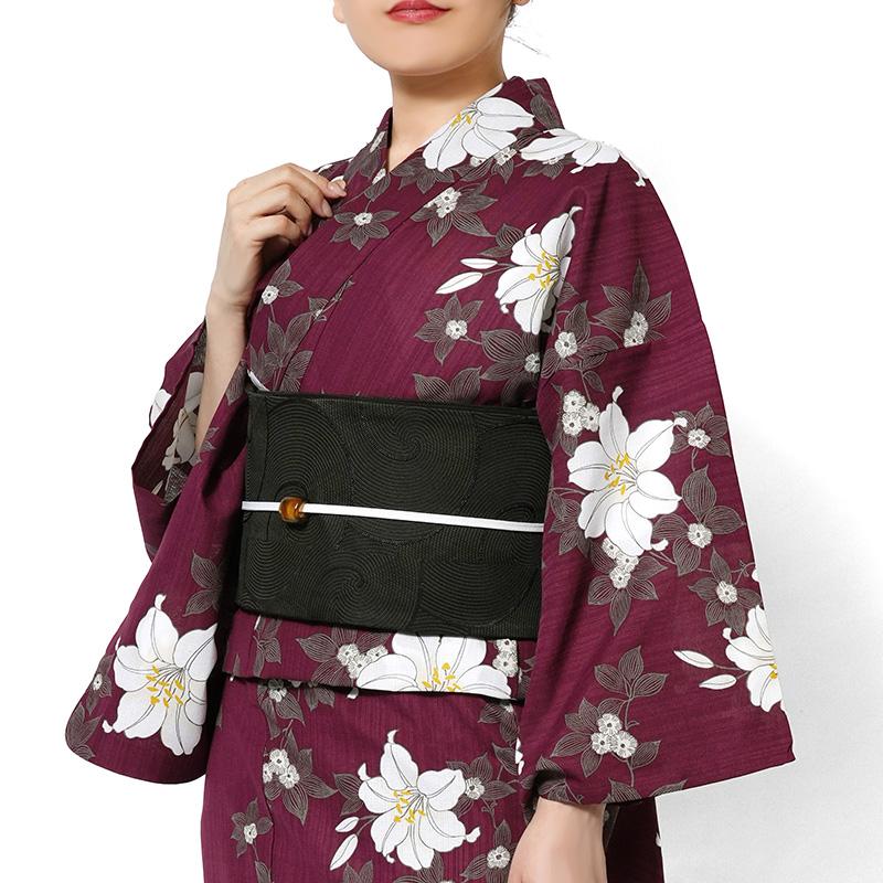 浴衣 鉄線花 えんじ 赤 ボルドー ポリエステル アイロンレス 古典柄
