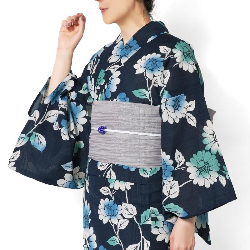 浴衣 向日葵 紺 グラデーション 注染風 花 ひまわり ポリエステル