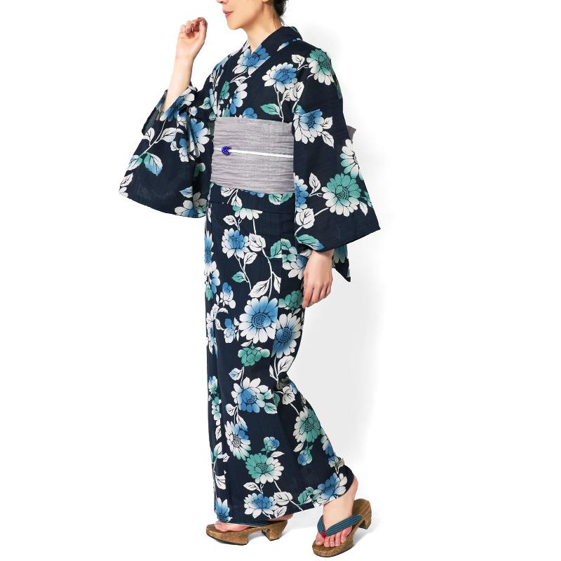 浴衣 向日葵 紺 グラデーション 注染風 花 ひまわり ポリエステル