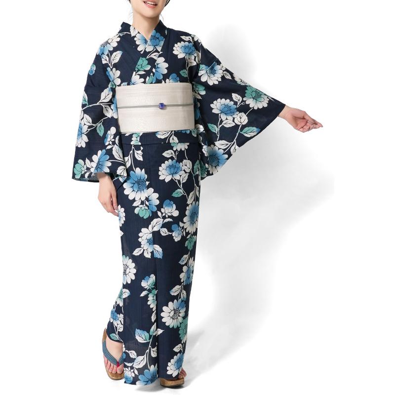 浴衣 向日葵 紺 グラデーション 注染風 花 ひまわり ポリエステル