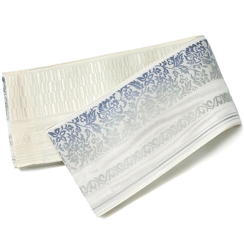 半幅帯 紗 献上柄風 花唐草 オフ白 クリーム グレー グラデーション