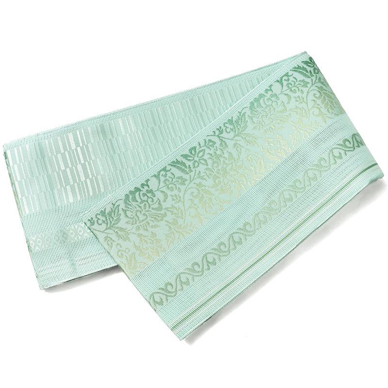 浴衣半巾帯　新品　グレー　緑　花　唐草　縞　SS52 半幅帯 紗 献上柄風 花唐草 エメラルドグリーン 薄緑 水色 グレー