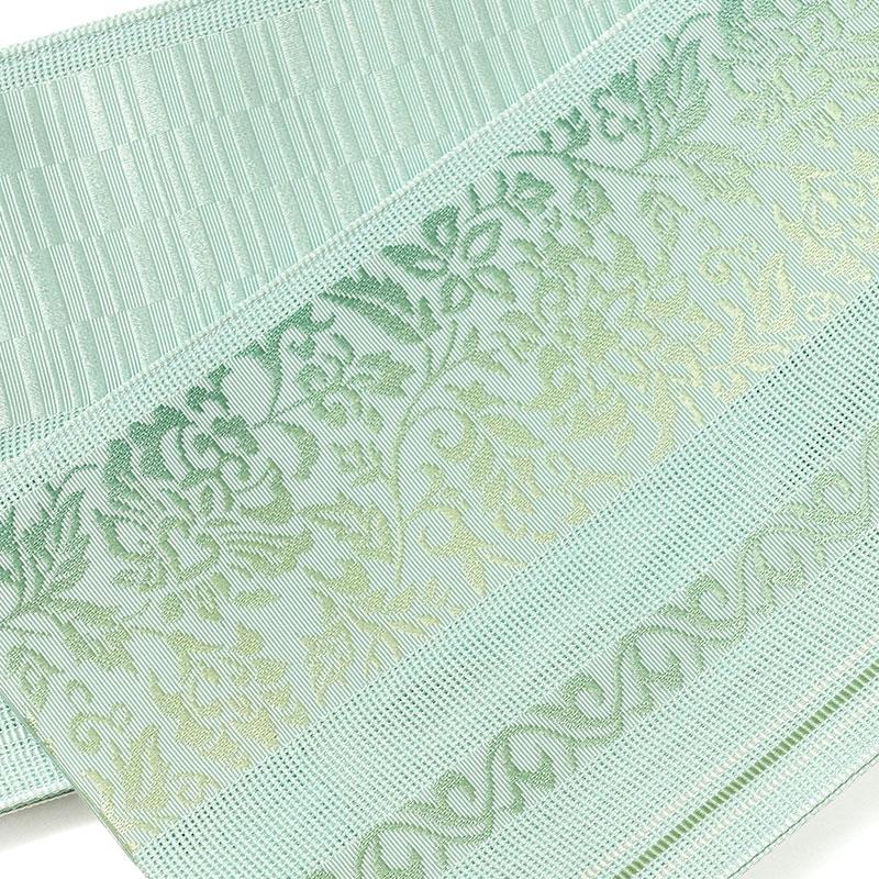 半幅帯 紗 献上柄風 花唐草 エメラルドグリーン 薄緑 水色 グレー