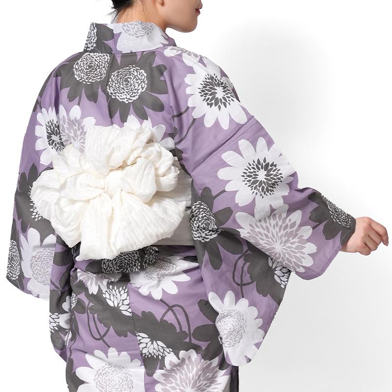 浴衣 ノルディックフラワー 紫 グレー 北欧風 花柄 大柄 ニュアンス