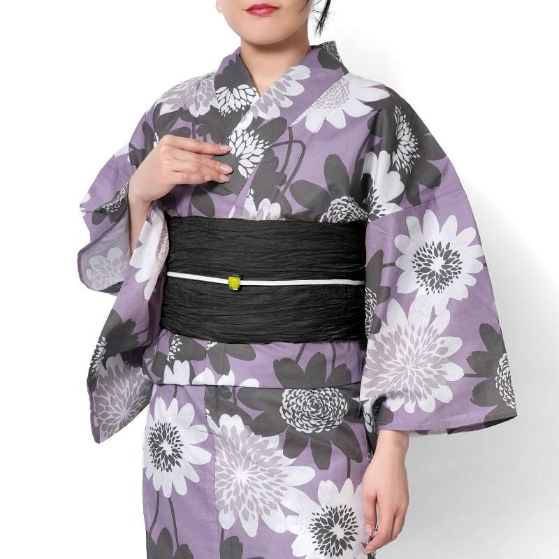 浴衣 ノルディックフラワー 紫 グレー 北欧風 花柄 大柄 ニュアンス