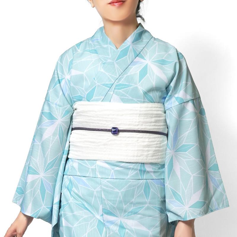 浴衣 水色麻の葉 幾何学 パステル ポリエステル アイロンレス 古典柄