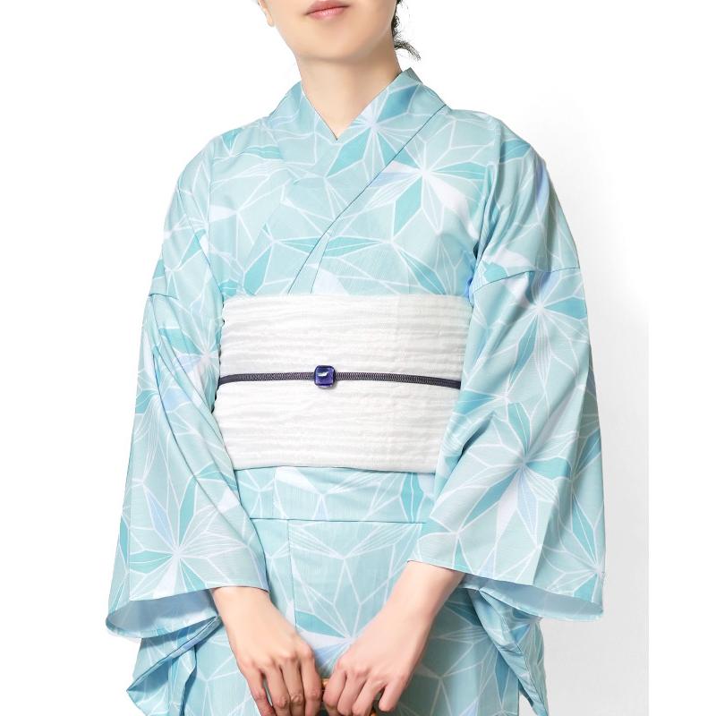 浴衣 水色麻の葉 幾何学 パステル ポリエステル アイロンレス 古典柄