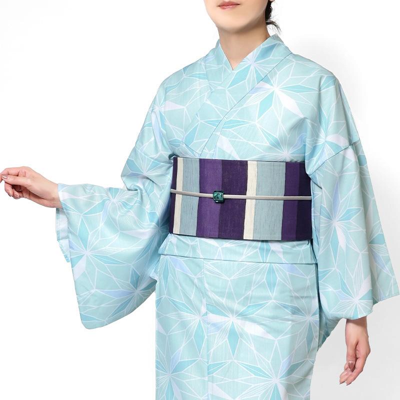 青色幾何学模様 浴衣 単品 麻の葉 綿 麻 花火 盆踊り 浴衣 水色麻の葉 幾何学 パステル ポリエステル アイロンレス 古典柄