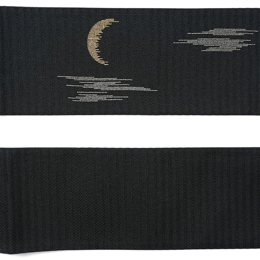 撫松庵 半幅帯 月 刺繍 黒 ブラック 絽 日本製 半巾帯 長尺 夏帯