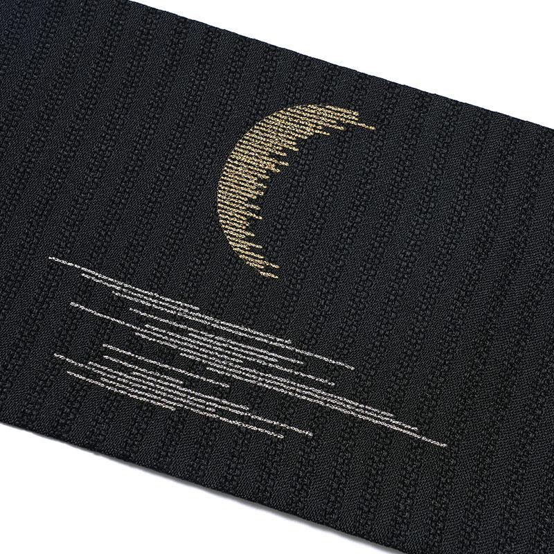 撫松庵 半幅帯 月 刺繍 黒 ブラック 絽 日本製 半巾帯 長尺 夏帯