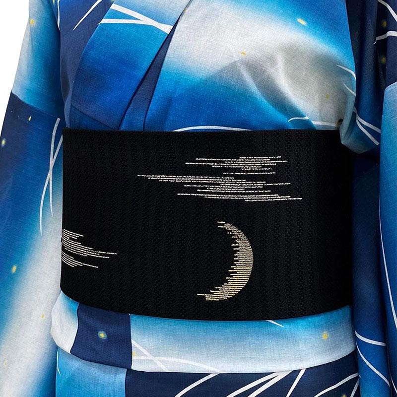 撫松庵 半幅帯 月 刺繍 黒 ブラック 絽 日本製 半巾帯 長尺 夏帯
