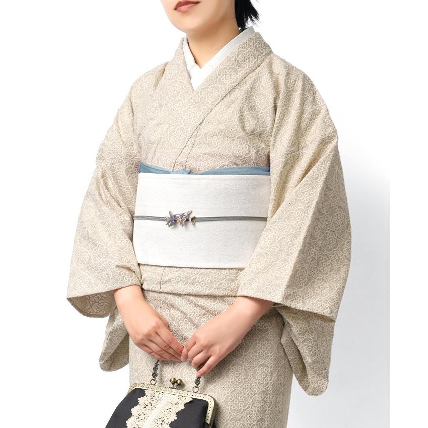 半幅帯 SOULEIADO ボンベイ オフ白 ベージュ インド更紗 地模様 上品