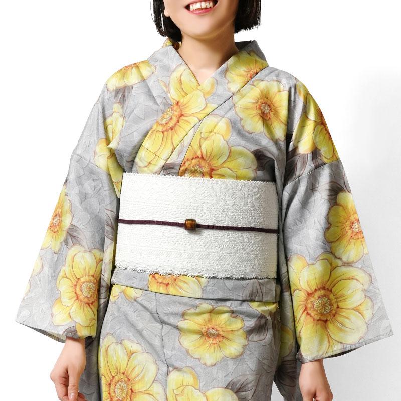 浴衣 単品 3Lサイズ グレー 花柄 浴衣 花 グレー 黄色 レディース ボタニカル モダン 上品 女性用 仕立