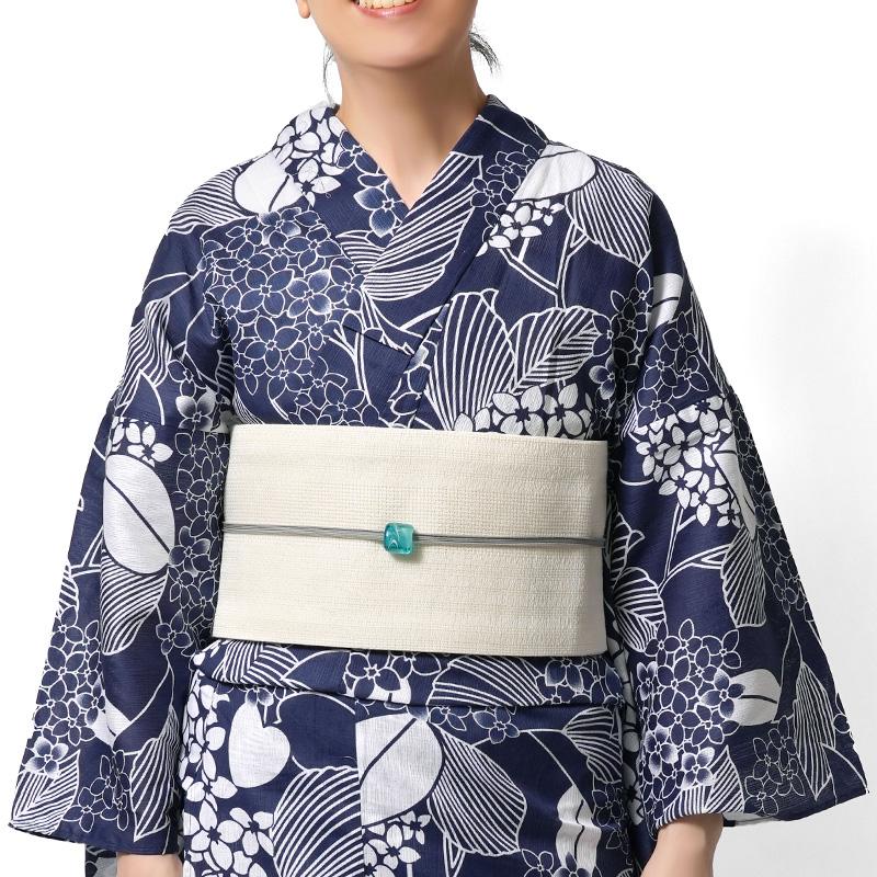 浴衣 綿麻 紫陽花 花 アジサイ 紺 白 レディース ナチュラル モダン
