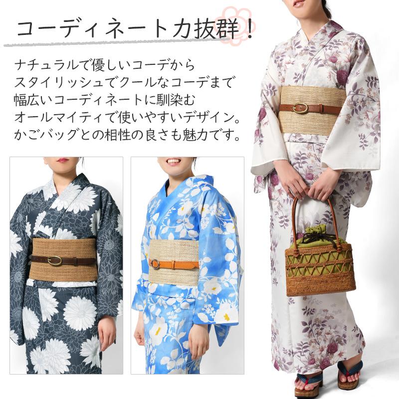半幅帯 手織り 天然布 牛革 ベルト 科布 葛布 ベージュ ブラウン