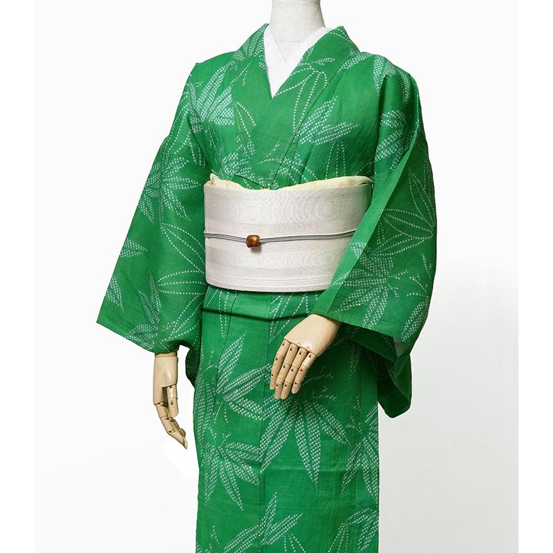 着物 単衣 近江ちぢみ 長板染め 鹿の子絞り風 笹 緑 紫 黒 着物 単衣 近江ちぢみ 長板染め 鹿の子絞り風 笹 緑 紫 黒