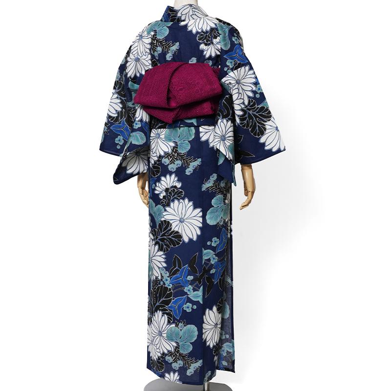 浴衣 芸艸堂 綿絽 菊 紺 オフ白 花 UNSODO ブランド 古典柄 モダン