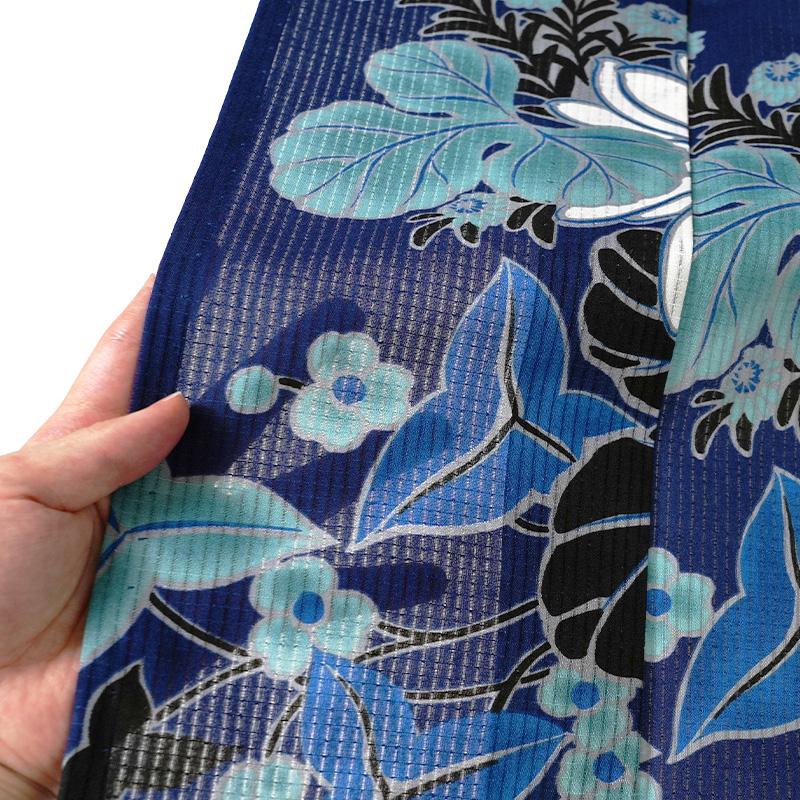 浴衣 芸艸堂 綿絽 菊 紺 オフ白 花 UNSODO ブランド 古典柄 モダン