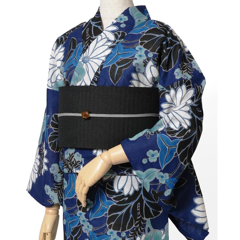 浴衣 芸艸堂 綿絽 菊 紺 オフ白 花 UNSODO ブランド 古典柄 モダン