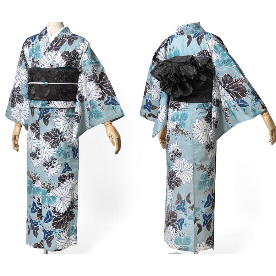 浴衣 芸艸堂 綿絽 菊 水色 オフ白 花 UNSODO ブランド 古典柄 モダン