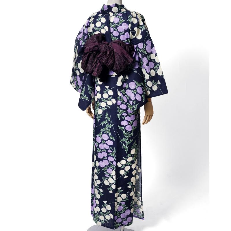 浴衣 芸艸堂 綿絽 アザミ 紫紺 オフ白 藤 花 UNSODO ブランド 古典柄