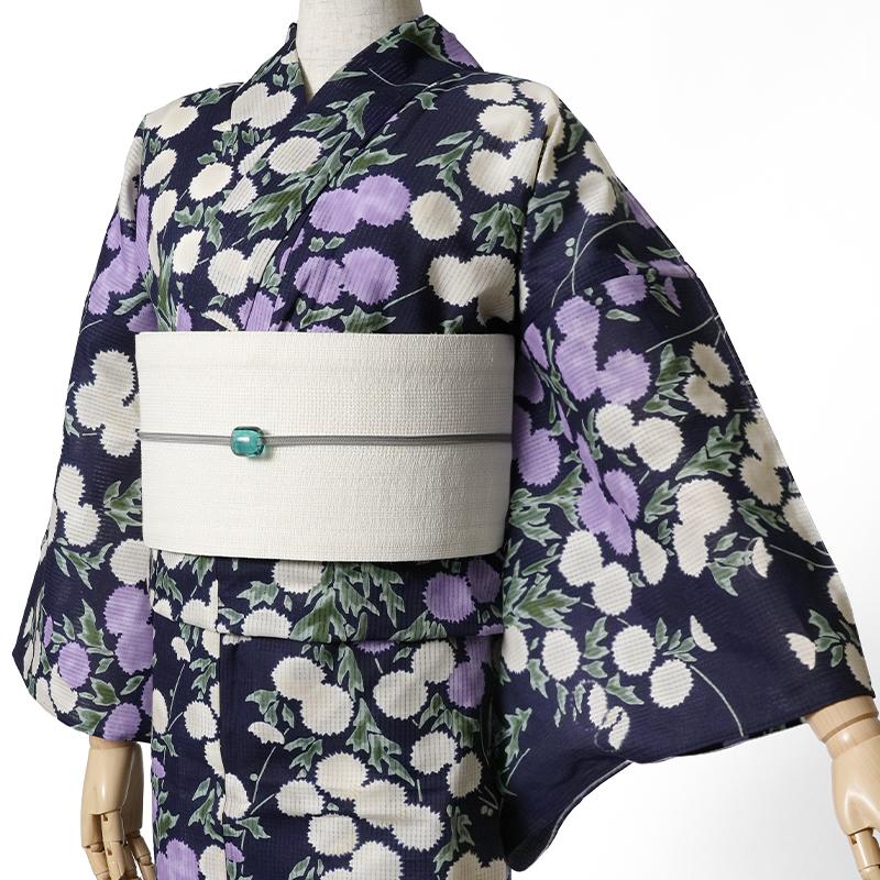 浴衣 芸艸堂 綿絽 アザミ 紫紺 オフ白 藤 花 UNSODO ブランド 古典柄