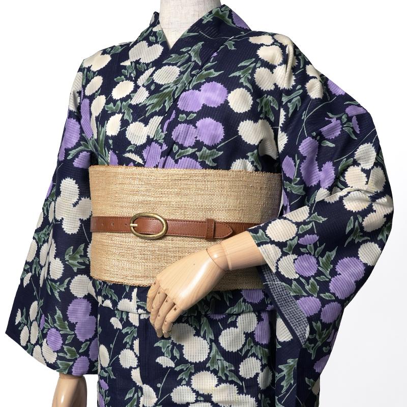 浴衣 芸艸堂 綿絽 アザミ 紫紺 オフ白 藤 花 UNSODO ブランド 古典柄