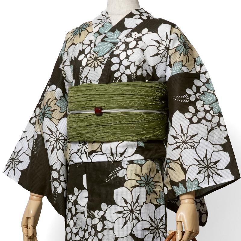 浴衣 芸艸堂 綿絽 桔梗 ダークブラウン オフ白 花 UNSODO ブランド