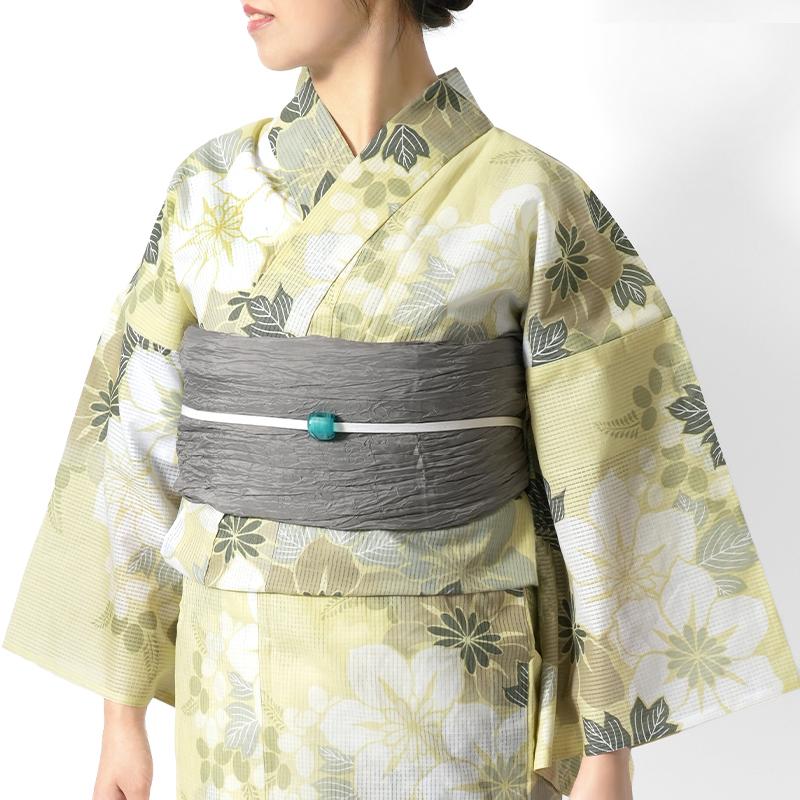 浴衣 芸艸堂 綿絽 桔梗 パステル イエロー グリーン オフ白 花 UNSODO