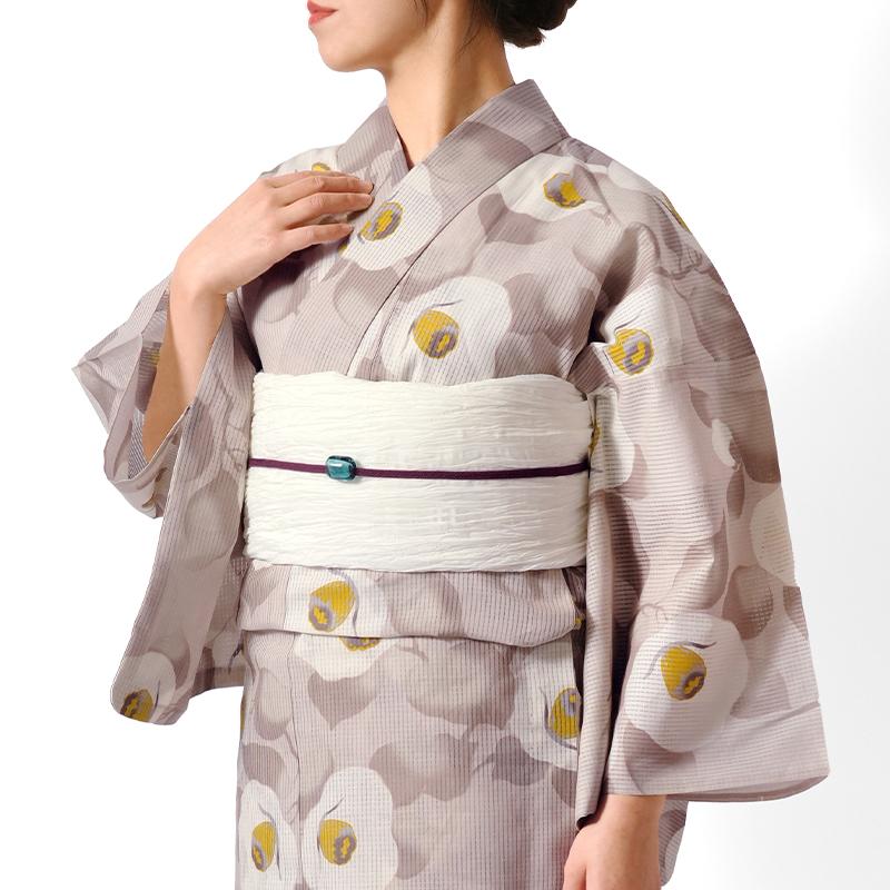 浴衣 芸艸堂 綿絽 椿 オフ白 ローズベージュ 花 UNSODO ブランド 古典