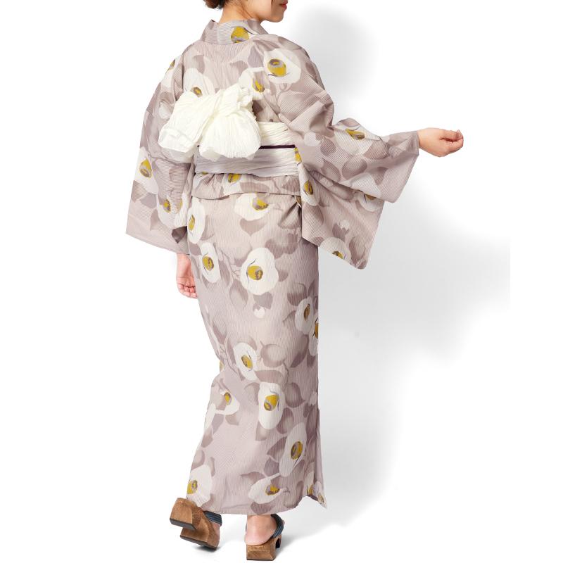 浴衣 芸艸堂 綿絽 椿 オフ白 ローズベージュ 花 UNSODO ブランド 古典