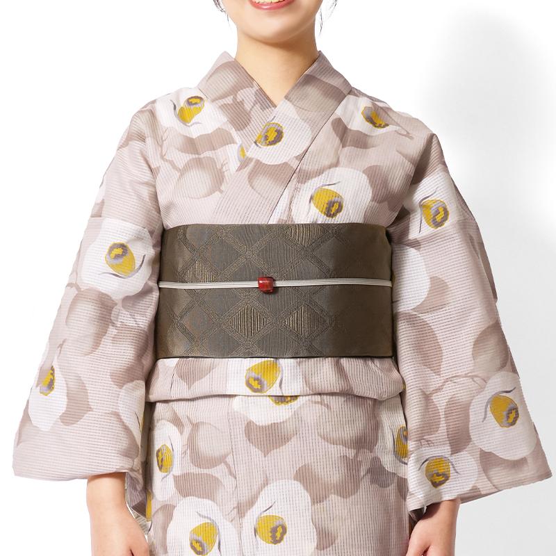浴衣 芸艸堂 綿絽 椿 オフ白 ローズベージュ 花 UNSODO ブランド 古典