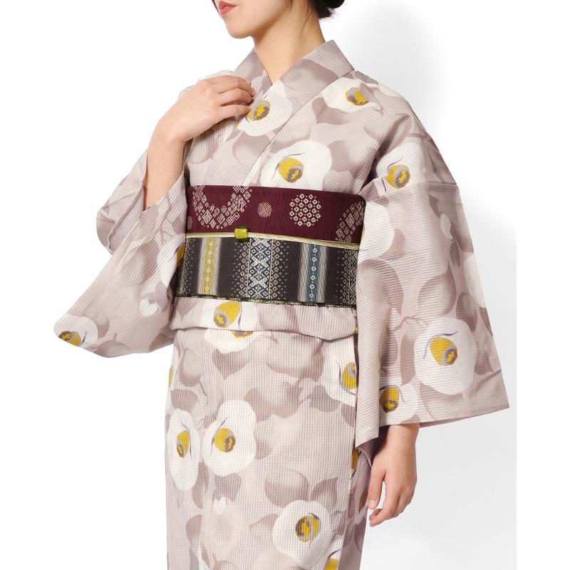 浴衣 芸艸堂 綿絽 椿 オフ白 ローズベージュ 花 UNSODO ブランド 古典