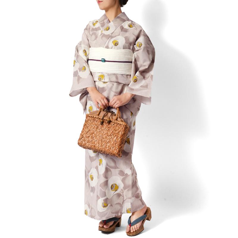 浴衣 芸艸堂 綿絽 椿 オフ白 ローズベージュ 花 UNSODO ブランド 古典