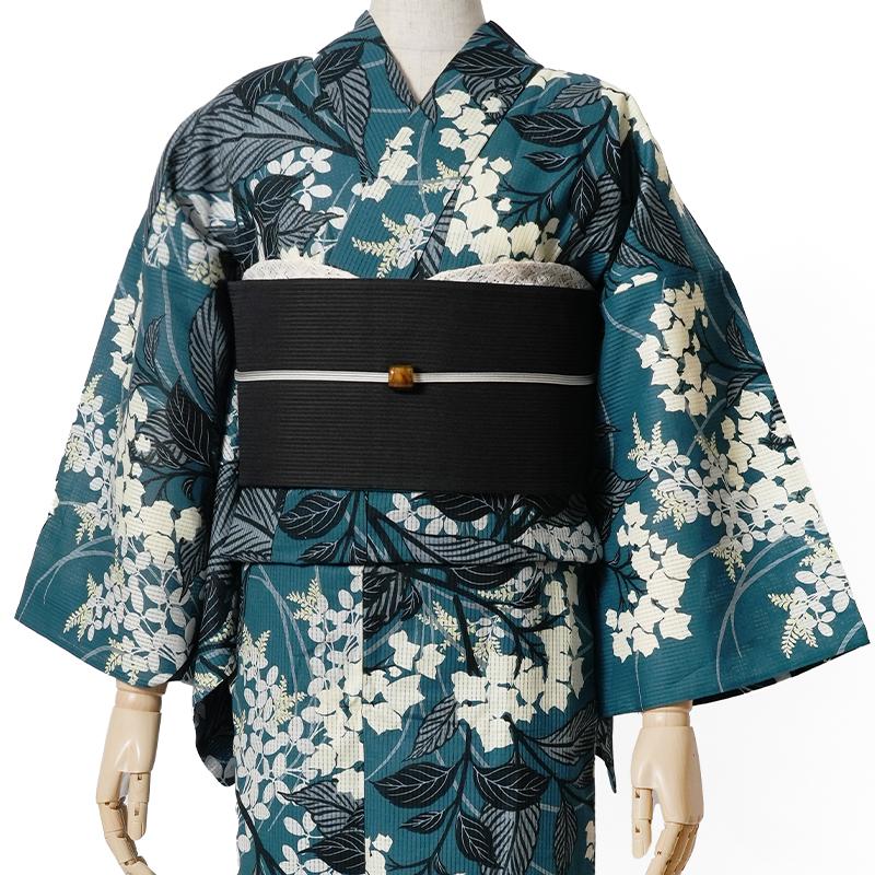 浴衣 芸艸堂 綿絽 紫陽花 ターコイズ 紺 オフ白 花 植物 UNSODO