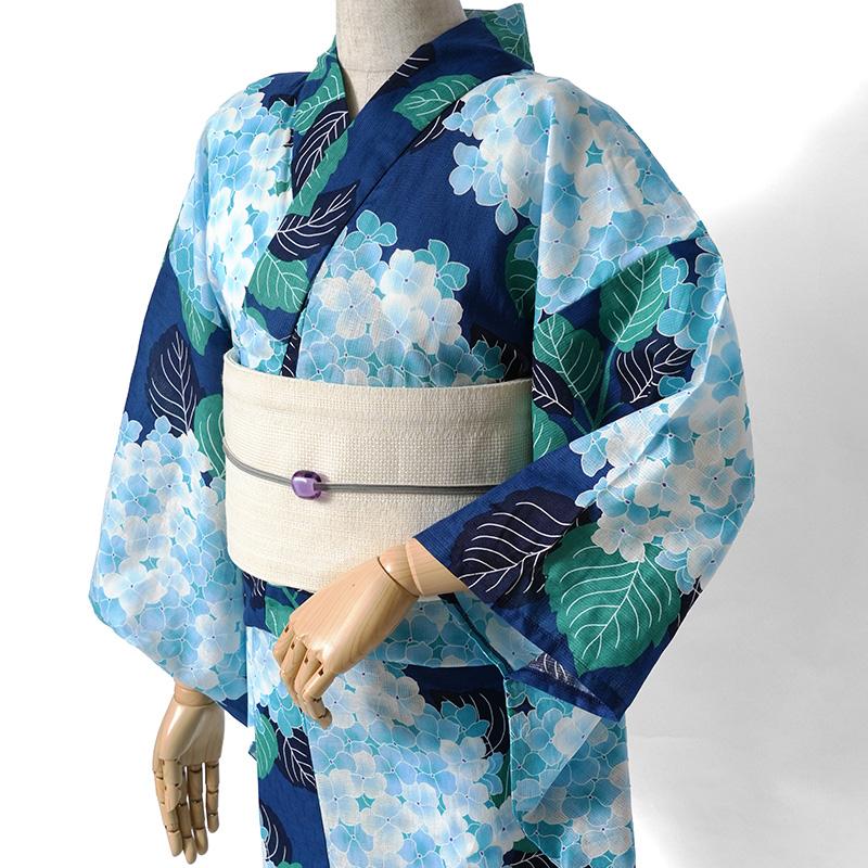 大人の女浴衣紫陽柄青紺色ブルーネイビー着物青地和装ゆかた花柄和服ホワイト女物注染 浴衣 綿麻 紫陽花 ネイビー 青 ターコイズ 花柄 レディース かわいい
