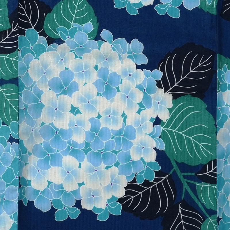 浴衣 綿麻 紫陽花 ネイビー 青 ターコイズ 花柄 レディース かわいい
