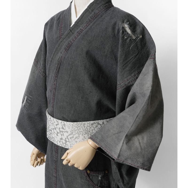 着物 クラッシュデニム メンズ ネイビー 黒 紺 ヴィンテージ風