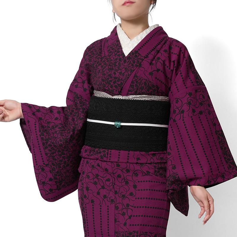 着物 単衣 コラージュペイズリー 花唐草 ボルドー 赤紫 洋唐草 洗える