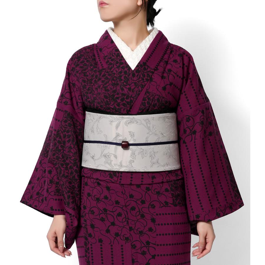 着物 単衣 コラージュペイズリー 花唐草 ボルドー 赤紫 洋唐草 洗える