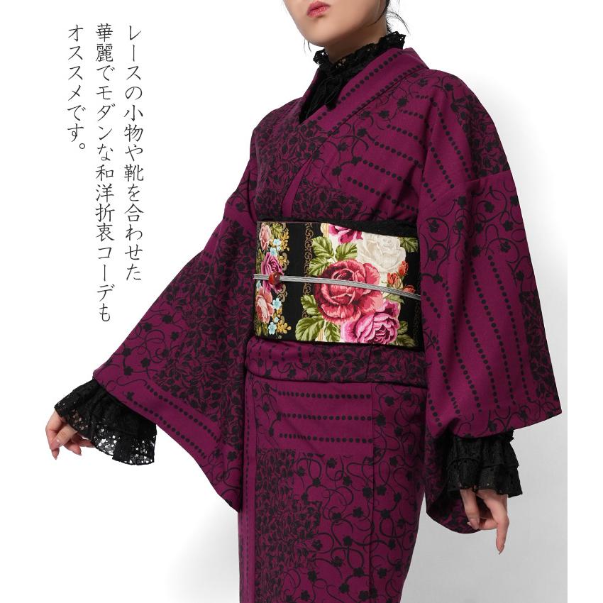 着物 単衣 コラージュペイズリー 花唐草 ボルドー 赤紫 洋唐草 洗える 